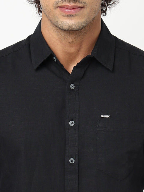 Black Solid Cotton Shirt - Shirt - 230324460
