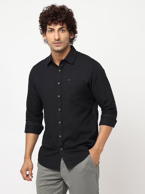 Black Solid Cotton Shirt - Shirt - 230324460