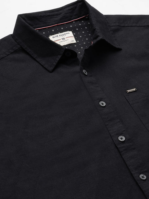 Black Solid Cotton Shirt - Shirt - 230324460