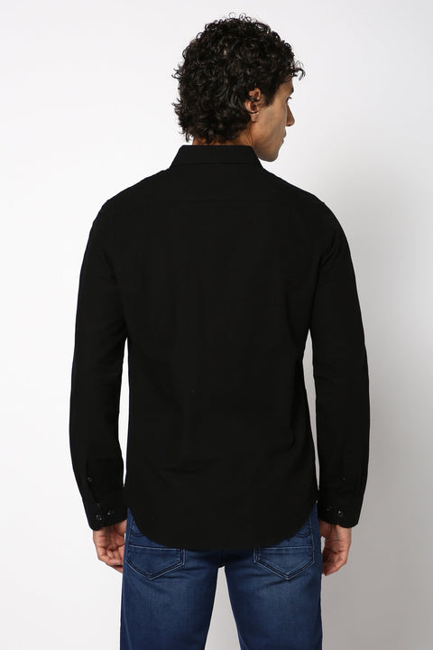 Black Solid Cotton Shirt - Shirt - 230524740