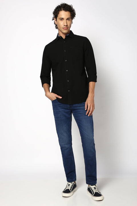 Black Solid Cotton Shirt - Shirt - 230524740