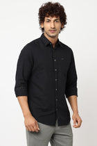 Black Solid Cotton Shirt - Shirt - 230324460