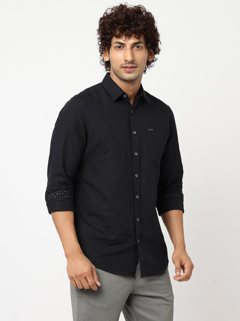 Black Solid Cotton Shirt - Shirt - 230324460