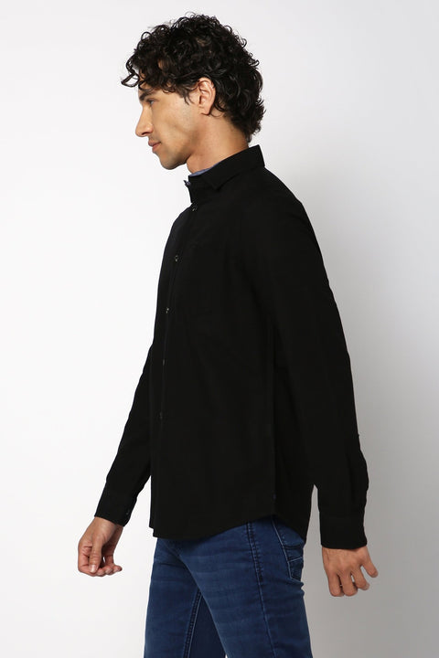 Black Solid Cotton Shirt - Shirt - 230524740