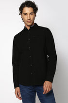 Black Solid Cotton Shirt - Shirt - 230524740