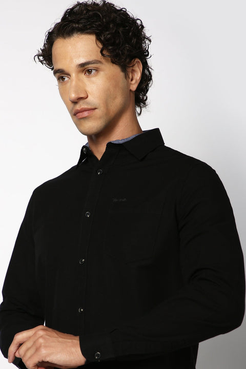 Black Solid Cotton Shirt - Shirt - 230524740