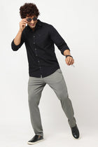 Black Solid Cotton Shirt - Shirt - 230324460