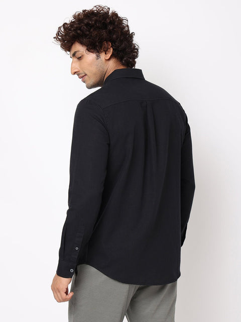 Black Solid Cotton Shirt - Shirt - 230324460