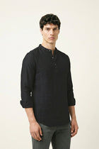 Black Solid Cotton Shirt Kurta - Kurta - 230925458