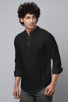 Black Solid Cotton Shirt Kurta - Kurta - 230925459