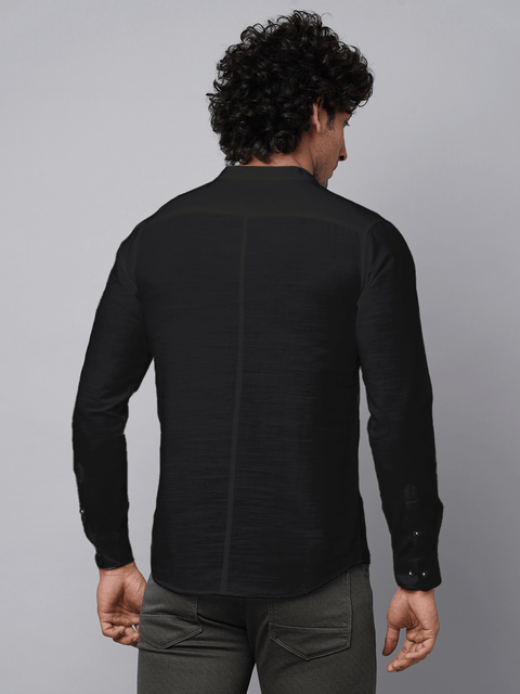 Black Solid Cotton Shirt Kurta - Kurta - 230925458