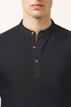 Black Solid Cotton Shirt Kurta - Kurta - 230925458