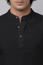 Black Solid Cotton Shirt Kurta - Kurta - 230925459