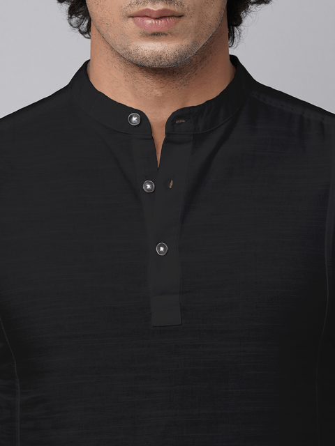 Black Solid Cotton Shirt Kurta - Kurta - 230925459