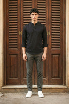 Black Solid Cotton Shirt Kurta - Kurta - 230925458