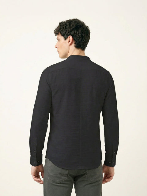 Black Solid Cotton Shirt Kurta - Kurta - 230925458