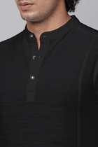 Black Solid Cotton Shirt Kurta - Kurta - 230925459