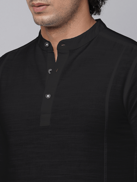 Black Solid Cotton Shirt Kurta - Kurta - 230925459