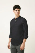Black Solid Cotton Shirt Kurta - Kurta - 230925458