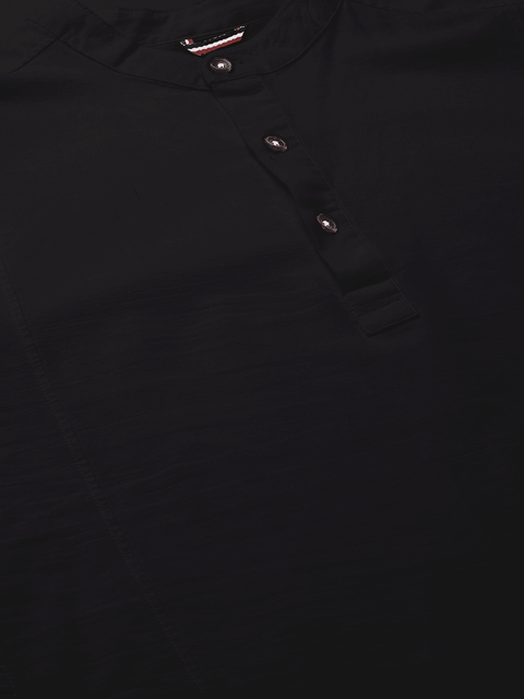 Black Solid Cotton Shirt Kurta - Kurta - 230925458