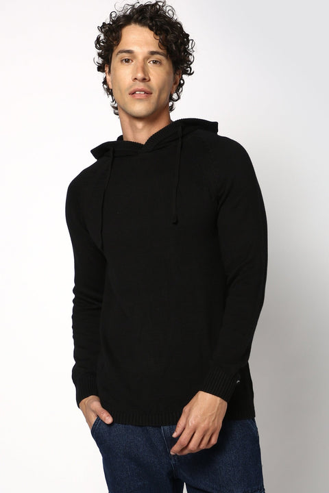 Black Solid Relaxed Fit Hoodie - Sweatshirt - 230760118