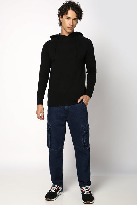 Black Solid Relaxed Fit Hoodie - Sweatshirt - 230760118