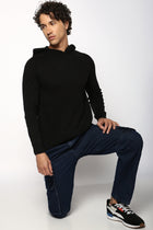 Black Solid Relaxed Fit Hoodie - Sweatshirt - 230760118