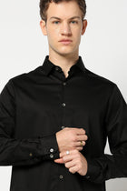 Black Solid Satin Shirt - Shirt - 250531338
