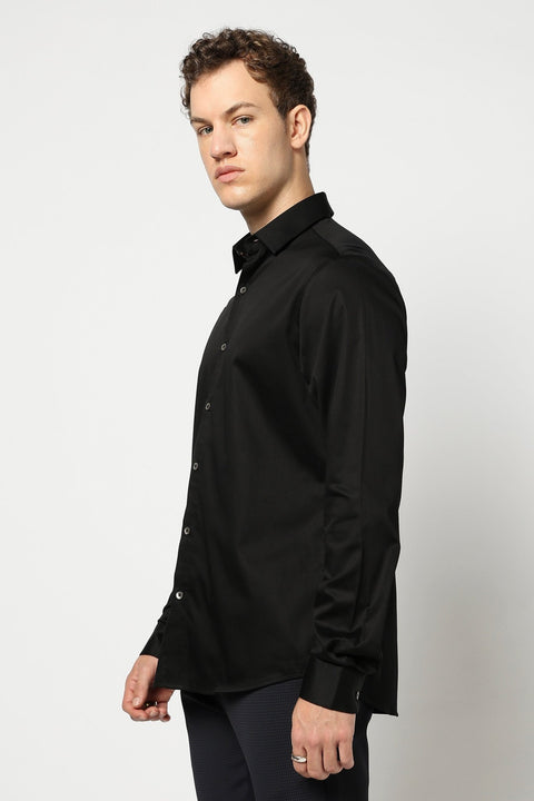 Black Solid Satin Shirt - Shirt - 250531338