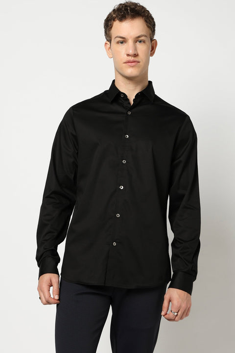 Black Solid Tailored Fit Shirt - Shirts - 250731627