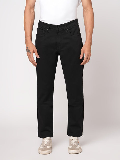 BLACK STRAIGHT FIT DOBBY TROUSER - Trousers - 251241592