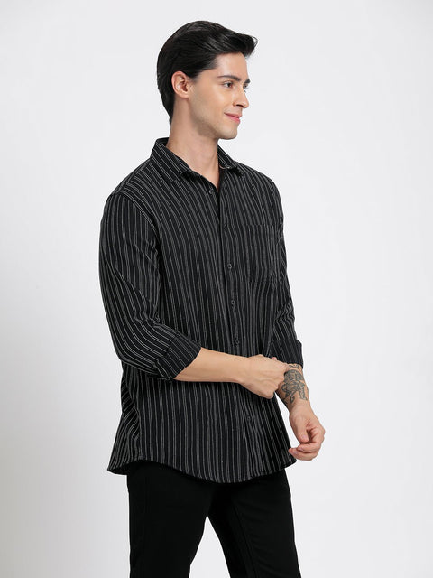 Black Striped Cotton Shirt - Shirt - 240527991