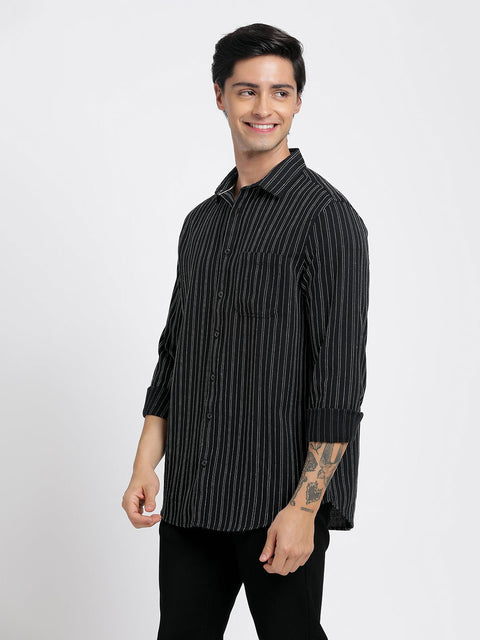 Black Striped Cotton Shirt - Shirt - 240527991