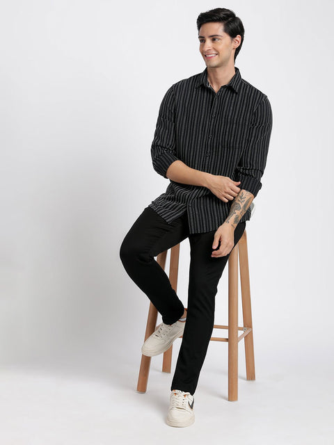 Black Striped Cotton Shirt - Shirt - 240527991