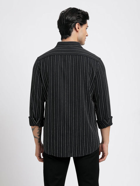 Black Striped Cotton Shirt - Shirt - 240527991