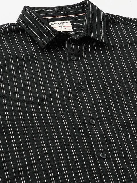 Black Striped Cotton Shirt - Shirt - 240527991