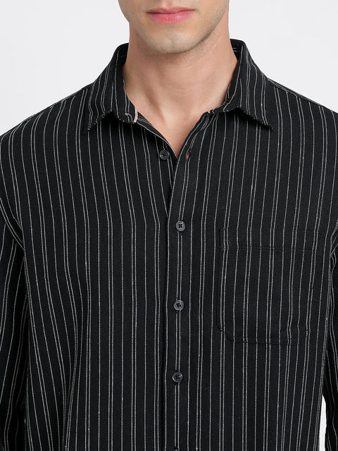 Black Striped Cotton Shirt - Shirt - 240527991