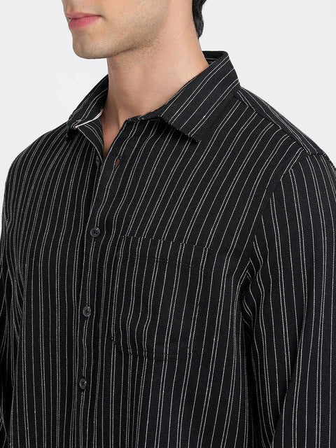 Black Striped Cotton Shirt - Shirt - 240527991