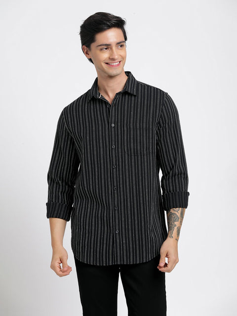 Black Striped Cotton Shirt - Shirt - 240527991