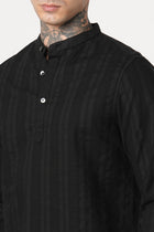 BLACK STRIPED DOBBY KURTA - Kurta - 251133901
