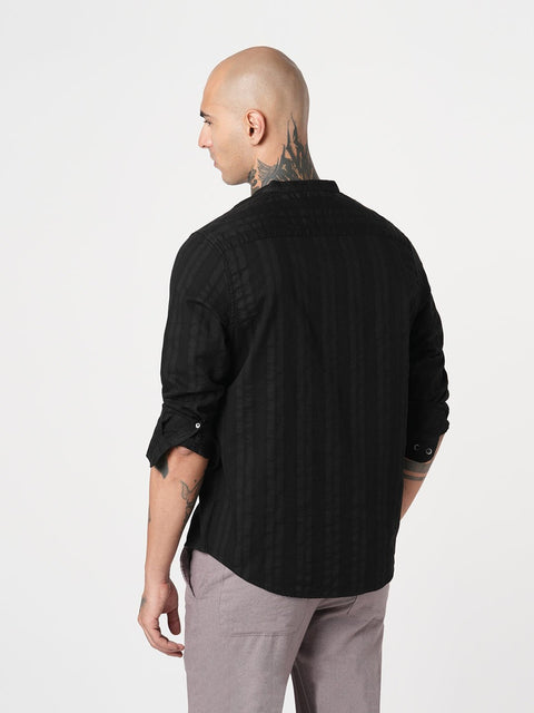 BLACK STRIPED DOBBY KURTA - Kurta - 251133901