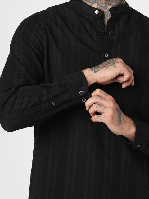 BLACK STRIPED DOBBY KURTA - Kurta - 251133901