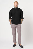 BLACK STRIPED DOBBY KURTA - Kurta - 251133901