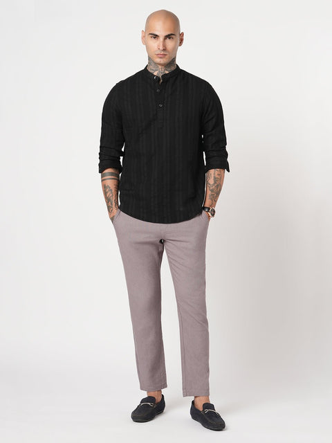 BLACK STRIPED DOBBY KURTA - Kurta - 251133901