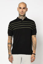 BLACK STRIPED FLATKNIT POLO - T Shirt - 250930850