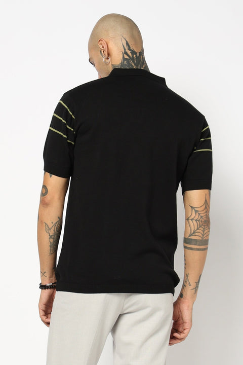 BLACK STRIPED FLATKNIT POLO - T Shirt - 250930850