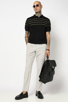 BLACK STRIPED FLATKNIT POLO - T Shirt - 250930850