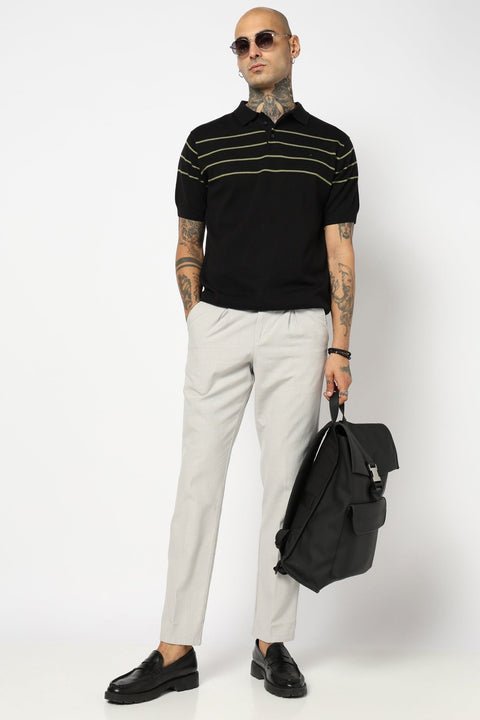 BLACK STRIPED FLATKNIT POLO - T Shirt - 250930850