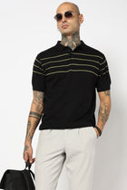 BLACK STRIPED FLATKNIT POLO - T Shirt - 250930850