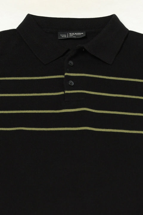 BLACK STRIPED FLATKNIT POLO - T Shirt - 250930850